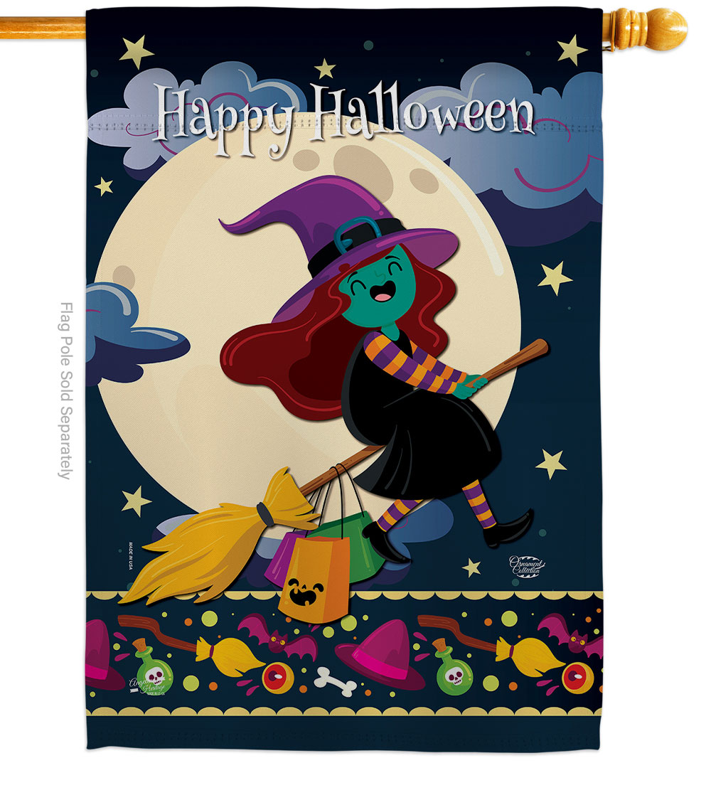 28 x 40 in. Happy Halloween Witch House Flag with Fall Double-Sided Decorative Vertical Flags Decoration Banner Garden Yard Gift