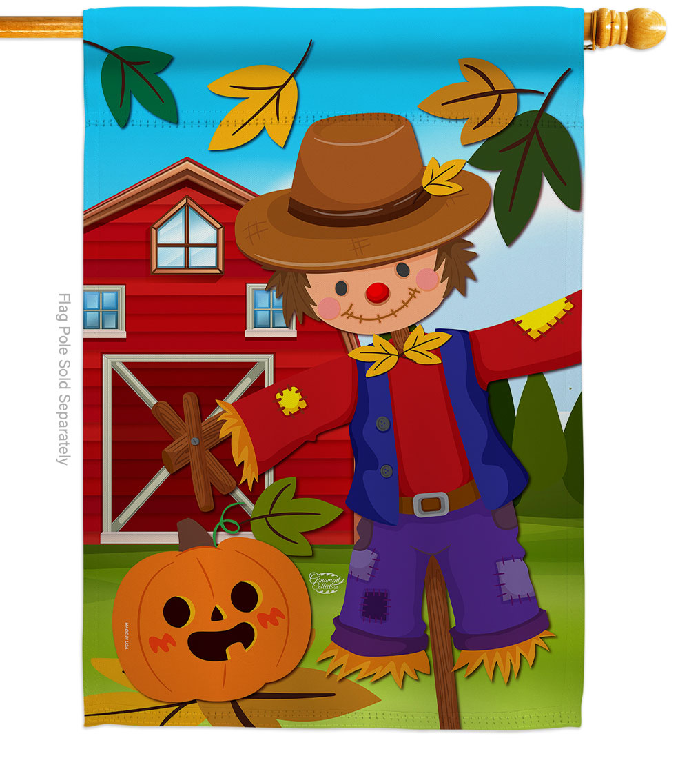 28 x 40 in. Harvest Scarecrow House Flag with Fall & Autumn Double-Sided Decorative Vertical Flags Decoration Banner Garden Yard Gift