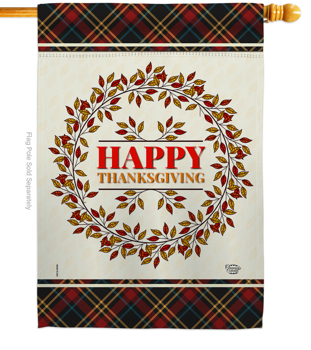 28 x 40 in. Thanksgiving Wreath House Flag with Fall Double-Sided Decorative Vertical Flags Decoration Banner Garden Yard Gift