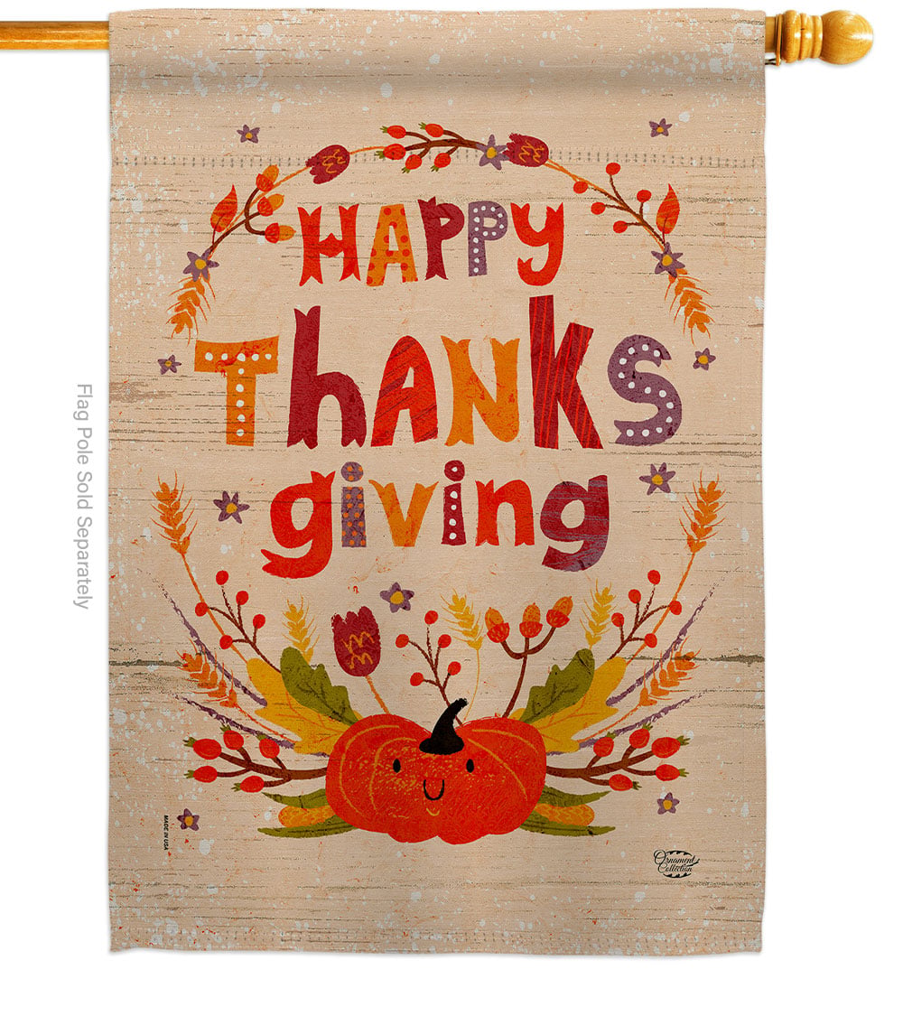 H192270-BO 28 x 40 in. Thanks Giving House Flag with Fall Thanksgiving Double-Sided Decorative Vertical Flags Decoration Banner Garden Yard Gift