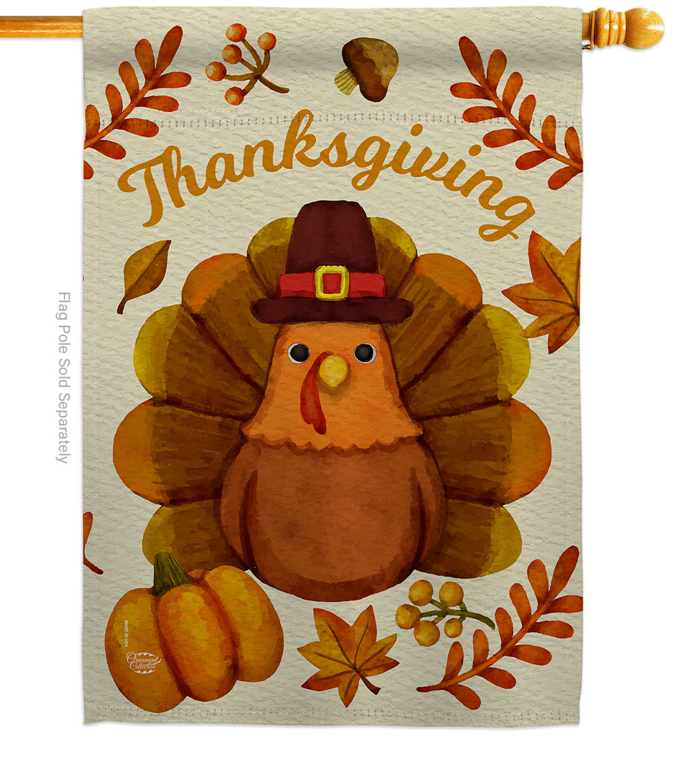 28 x 40 in. Pilgrim Turkey House Flag with Fall Thanksgiving Double-Sided Decorative Vertical Flags Decoration Banner Garden Yard Gift