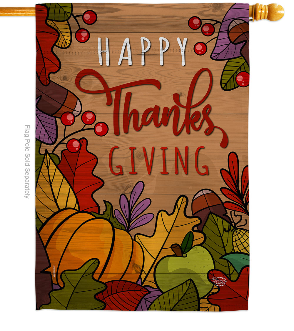 28 x 40 in. Happy Thanks Giving House Flag with Fall Thanksgiving Double-Sided Decorative Vertical Flags Decoration Banner Garden Yard Gift