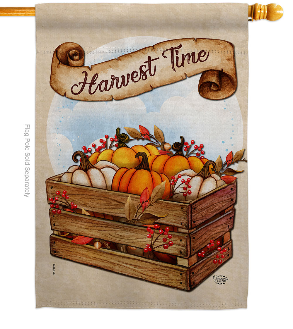 28 x 40 in. Harvest Time House Flag with Fall & Autumn Double-Sided Decorative Vertical Flags Decoration Banner Garden Yard Gift