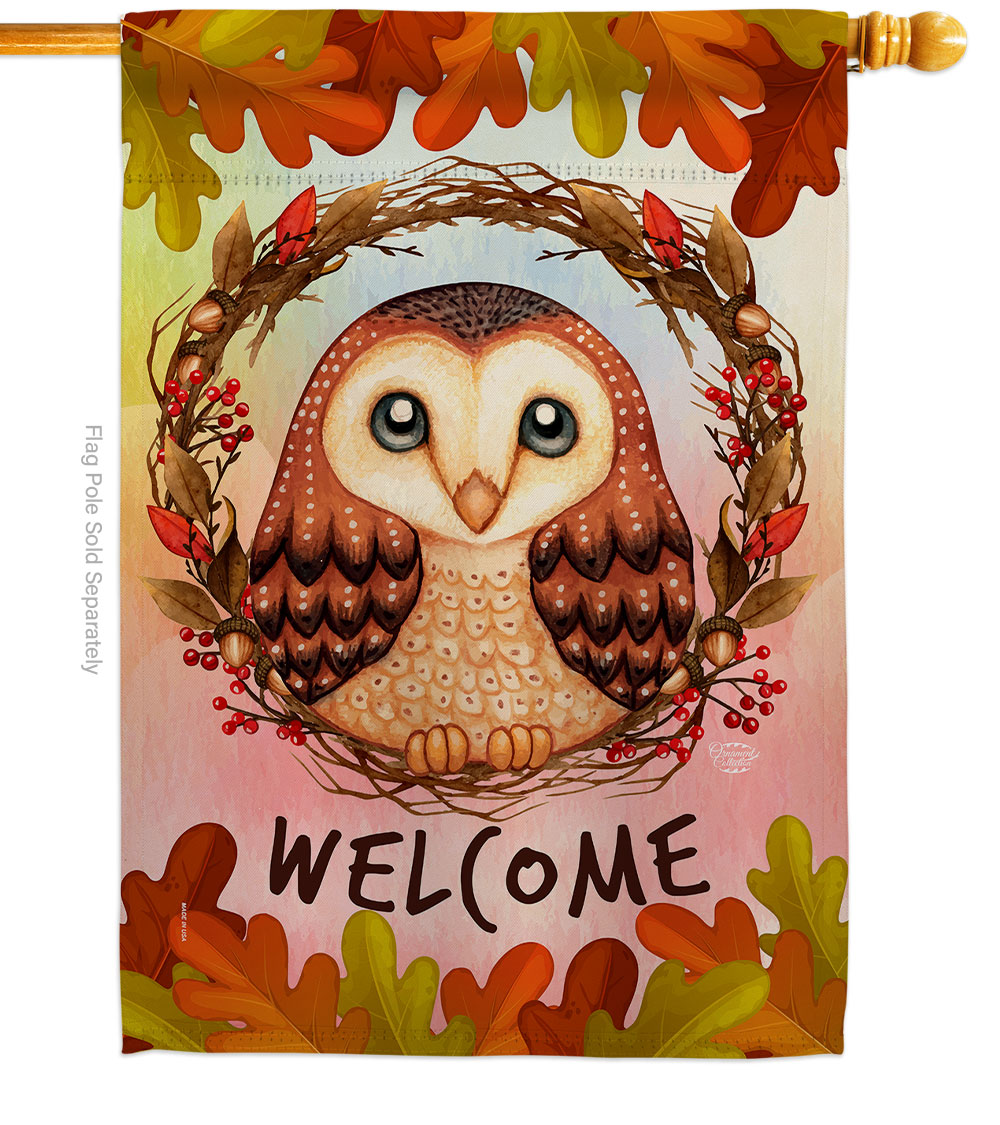 28 x 40 in. Autumn Owl House Flag with Fall Harvest & Double-Sided Decorative Vertical Flags Decoration Banner Garden Yard Gift