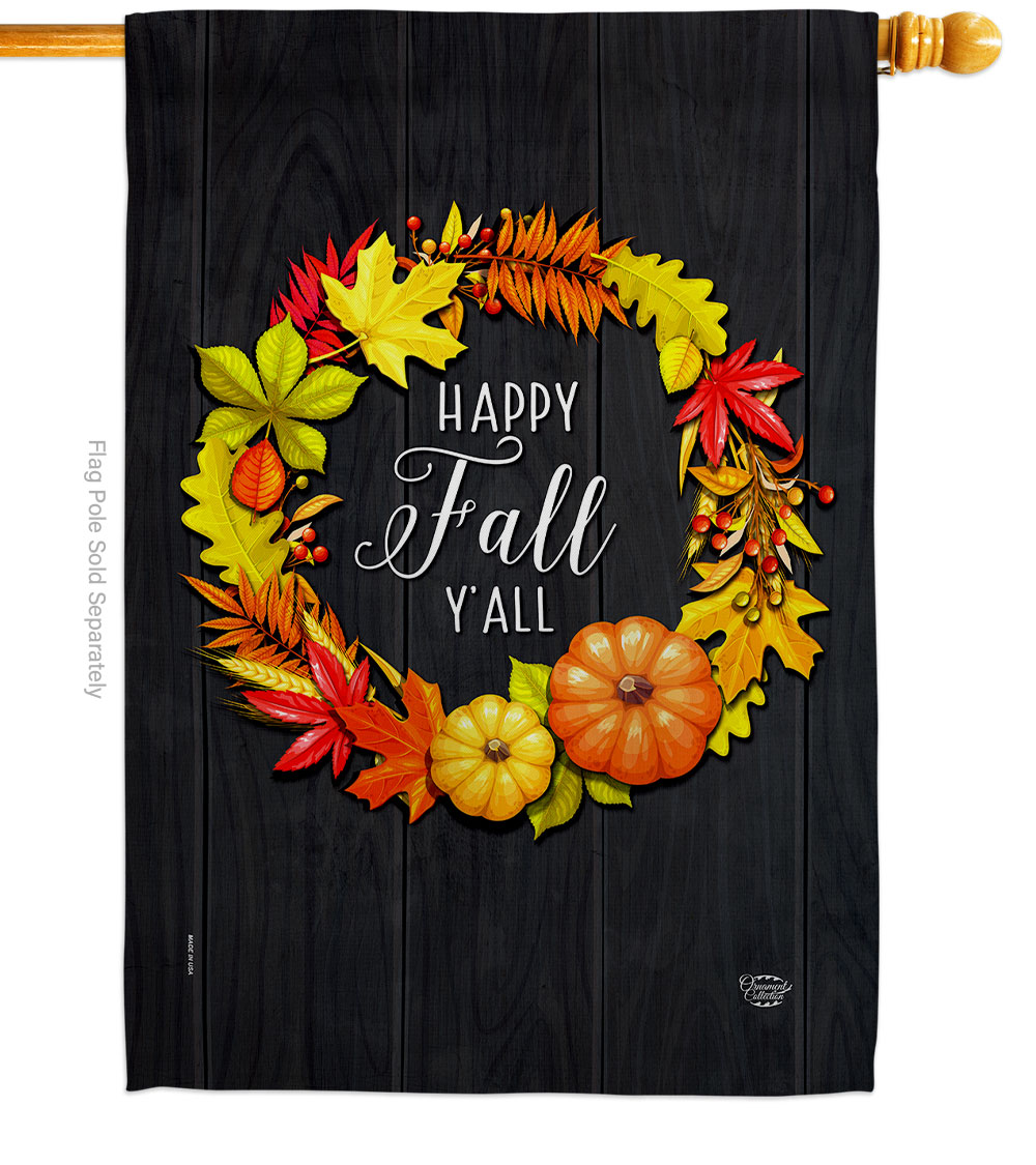 28 x 40 in. Fall Wreath House Flag with Harvest & Autumn Double-Sided Decorative Vertical Flags Decoration Banner Garden Yard Gift