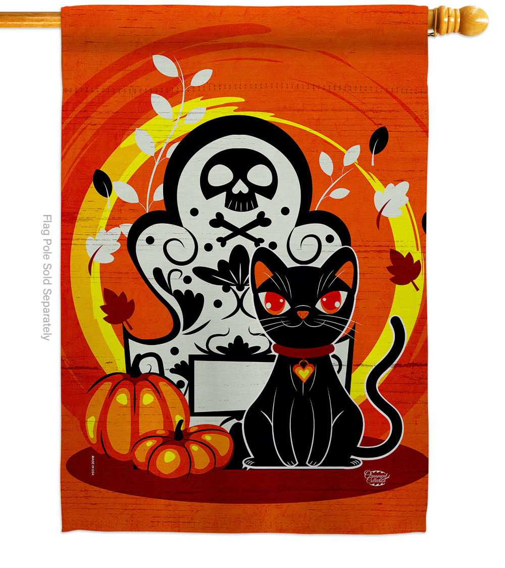 28 x 40 in. Halloween Kitty House Flag with Fall Double-Sided Decorative Vertical Flags Decoration Banner Garden Yard Gift