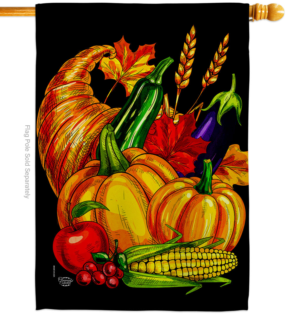 28 x 40 in. Grateful Cornucopia House Flag with Fall Thanksgiving Double-Sided Decorative Vertical Flags Decoration Banner Garden Yard Gift