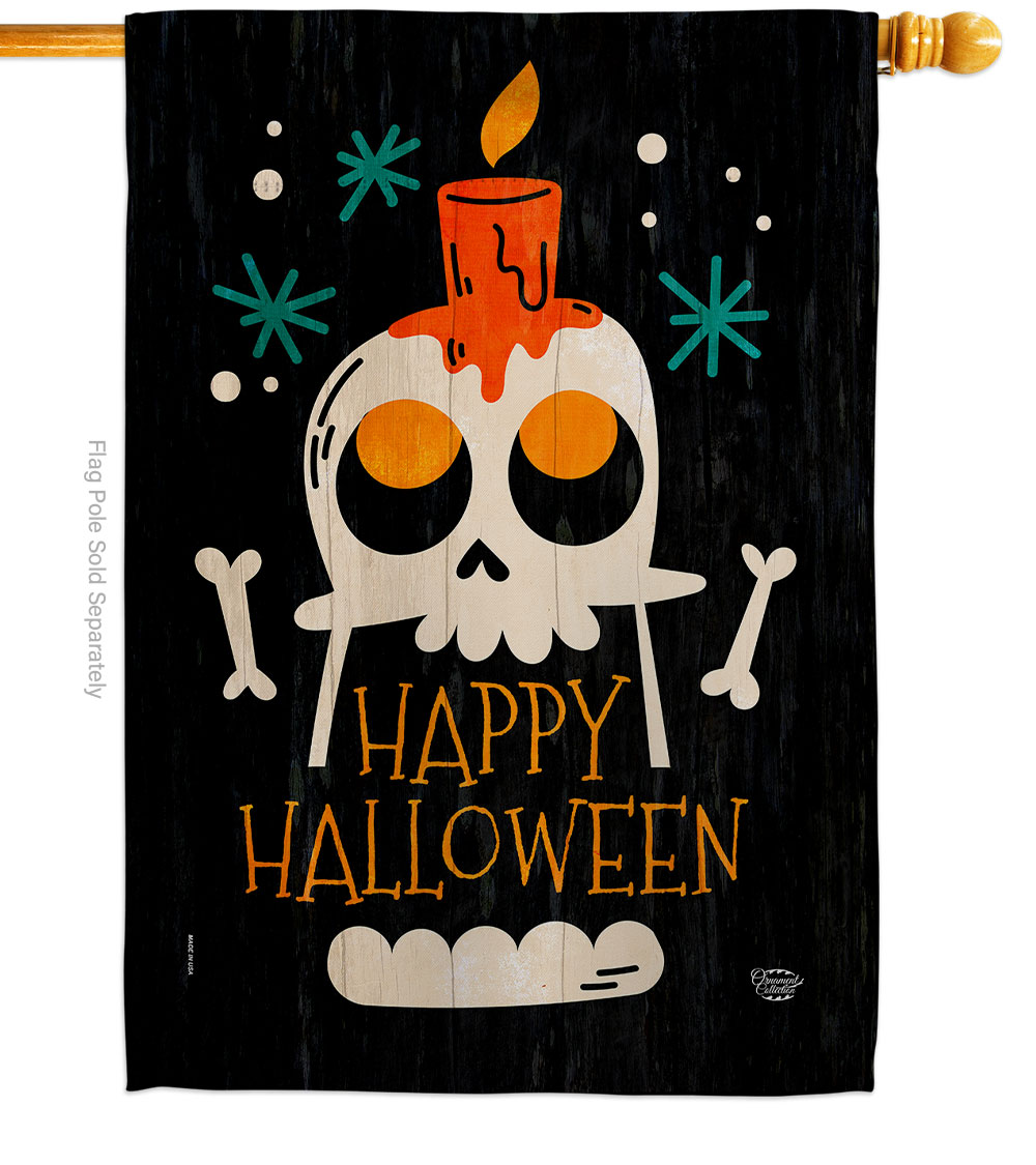 28 x 40 in. Happy Skull House Flag with Fall Halloween Double-Sided Decorative Vertical Flags Decoration Banner Garden Yard Gift
