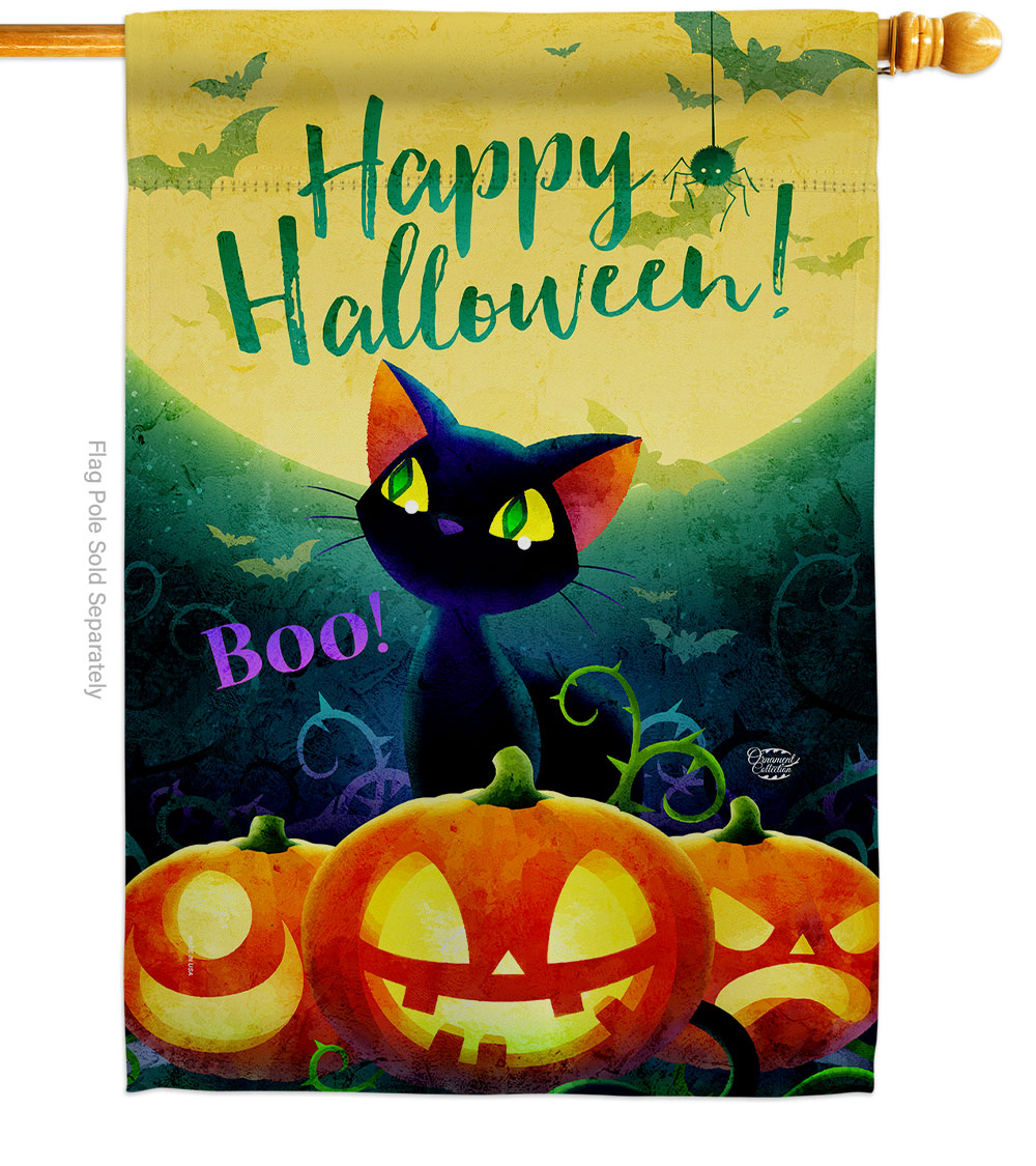 28 x 40 in. Cute Black Cat House Flag with Fall Halloween Double-Sided Decorative Vertical Flags Decoration Banner Garden Yard Gift