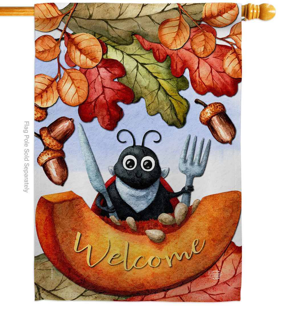 28 x 40 in. Hungry Ladybug House Flag with Fall Harvest & Autumn Double-Sided Decorative Vertical Flags Decoration Banner Garden Yard Gift