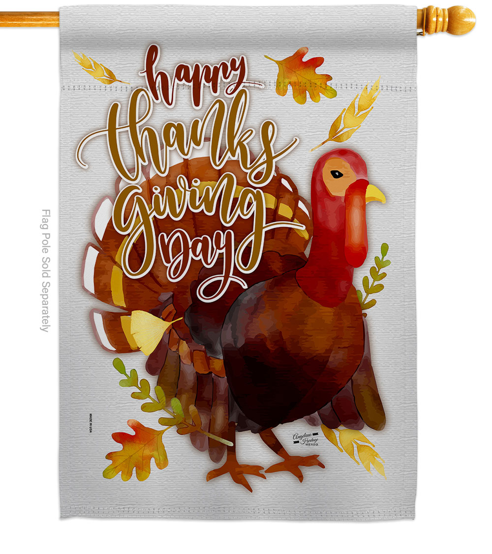 28 x 40 in. Happy Thanksgiving Turkey House Flag with Fall Double-Sided Decorative Vertical Flags Decoration Banner Garden Yard Gift