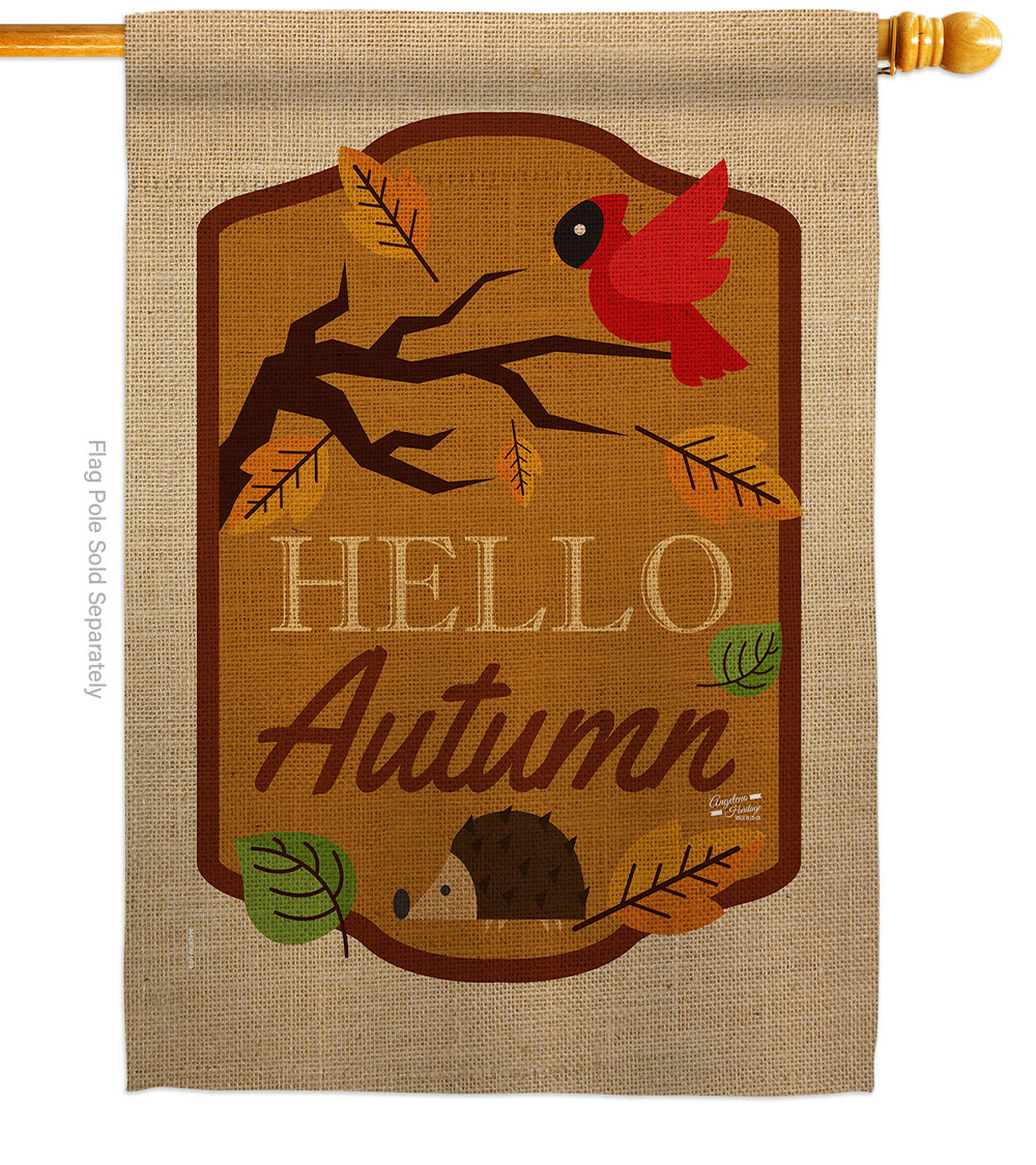 28 x 40 in. Hello Autumn House Flag with Fall Harvest & Double-Sided Decorative Vertical Flags Decoration Banner Garden Yard Gift