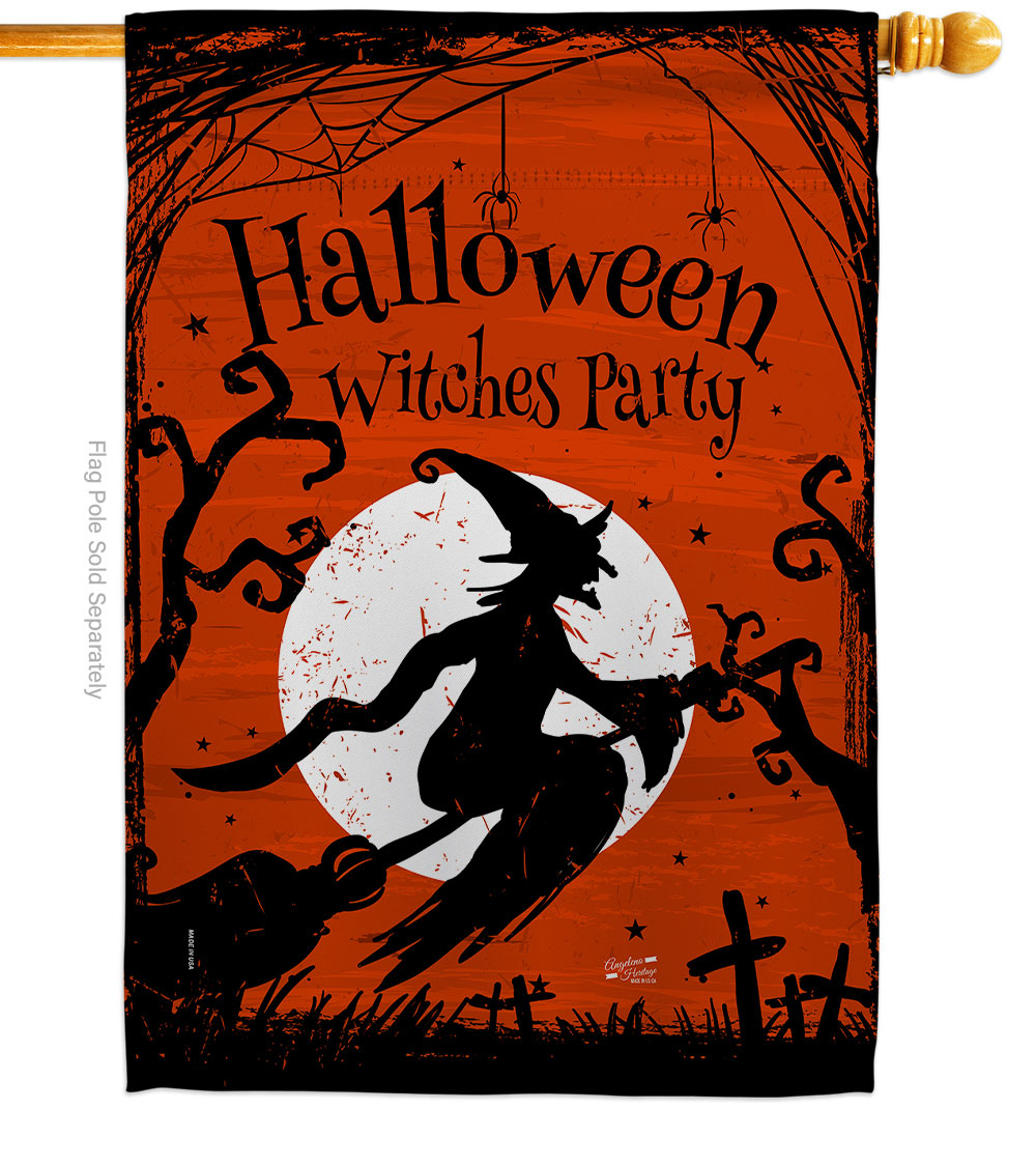 28 x 40 in. Witches Party House Flag with Fall Halloween Double-Sided Decorative Vertical Flags Decoration Banner Garden Yard Gift