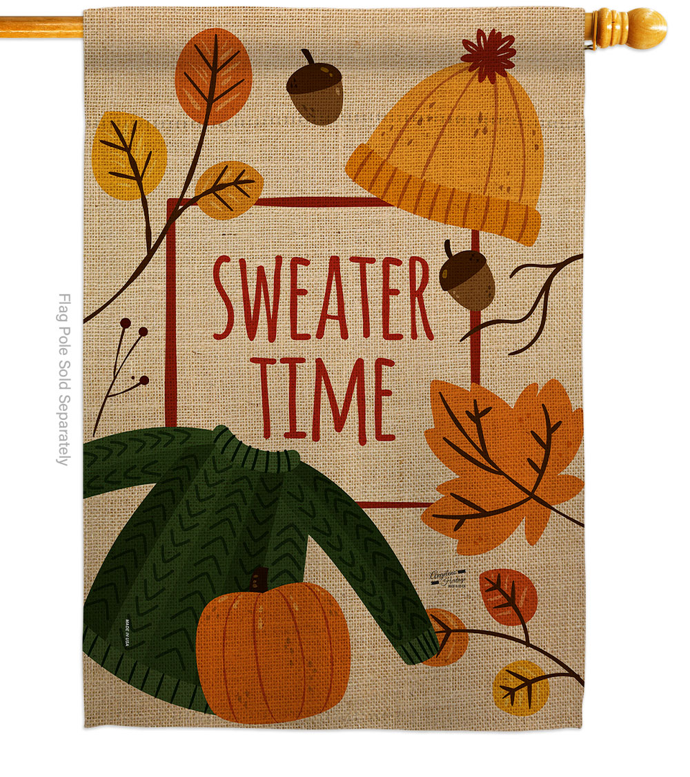 28 x 40 in. Sweater Time House Flag with Fall Harvest & Autumn Double-Sided Decorative Vertical Flags Decoration Banner Garden Yard Gift
