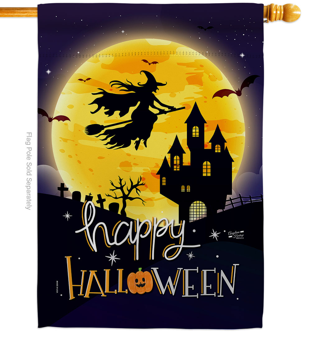 28 x 40 in. Witchy Halloween House Flag with Fall Double-Sided Decorative Vertical Flags Decoration Banner Garden Yard Gift
