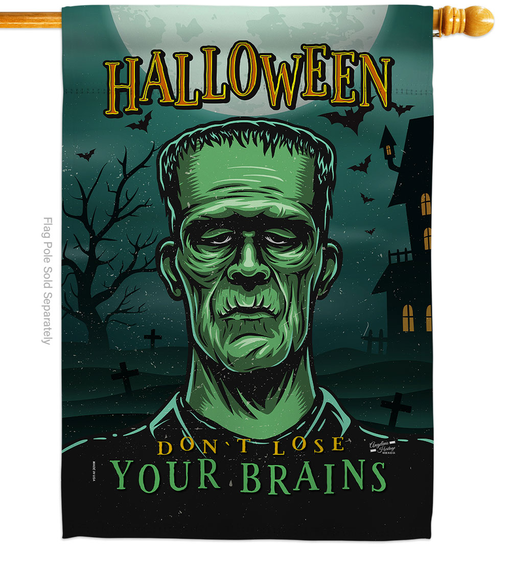 28 x 40 in. Green Monster House Flag with Fall Halloween Double-Sided Decorative Vertical Flags Decoration Banner Garden Yard Gift