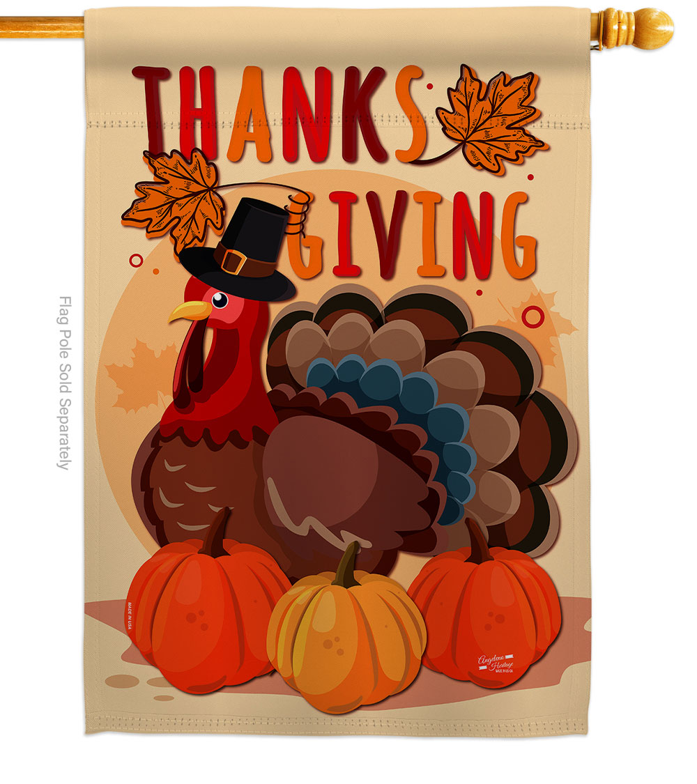 28 x 40 in. Thanksgiving Turkey House Flag with Fall Double-Sided Decorative Vertical Flags Decoration Banner Garden Yard Gift