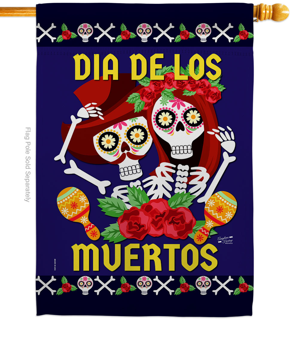 28 x 40 in. Dia De Los Muertos Pair House Flag with Fall Day of Dead Double-Sided Decorative Vertical Flags Decoration Banner Garden Yard Gift