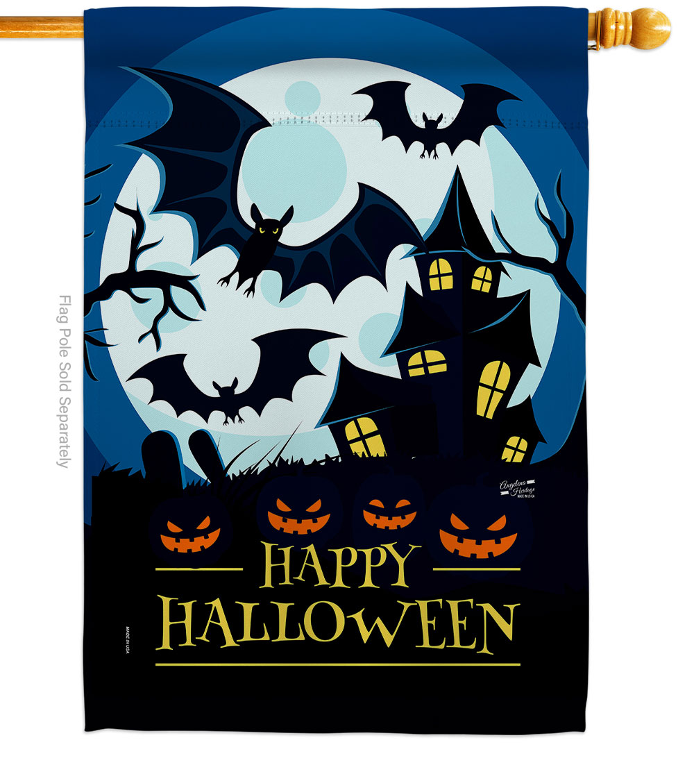 28 x 40 in. Halloween Night House Flag with Fall Double-Sided Decorative Vertical Flags Decoration Banner Garden Yard Gift