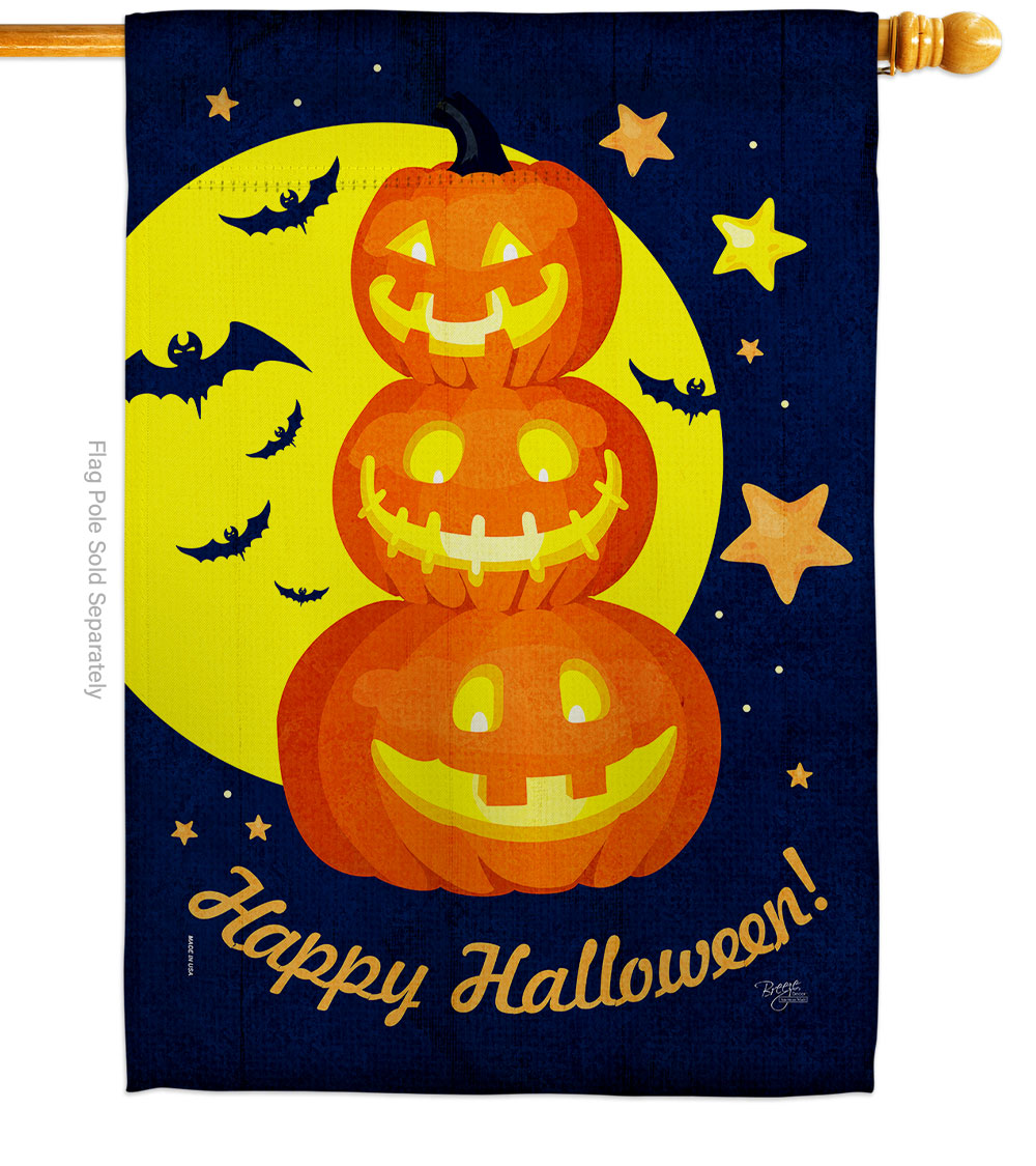28 x 40 in. Pumpkin Trio House Flag with Fall Halloween Double-Sided Decorative Vertical Flags Decoration Banner Garden Yard Gift