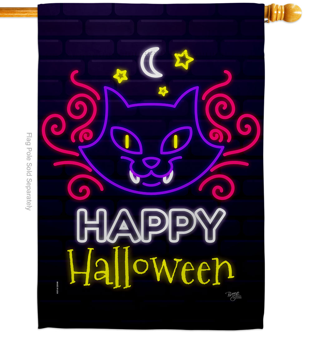 28 x 40 in. Neon Halloween Cat House Flag with Fall Double-Sided Decorative Vertical Flags Decoration Banner Garden Yard Gift