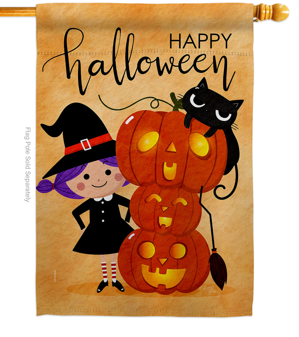 28 x 40 in. Playful Witch House Flag with Fall Halloween Double-Sided Decorative Vertical Flags Decoration Banner Garden Yard Gift