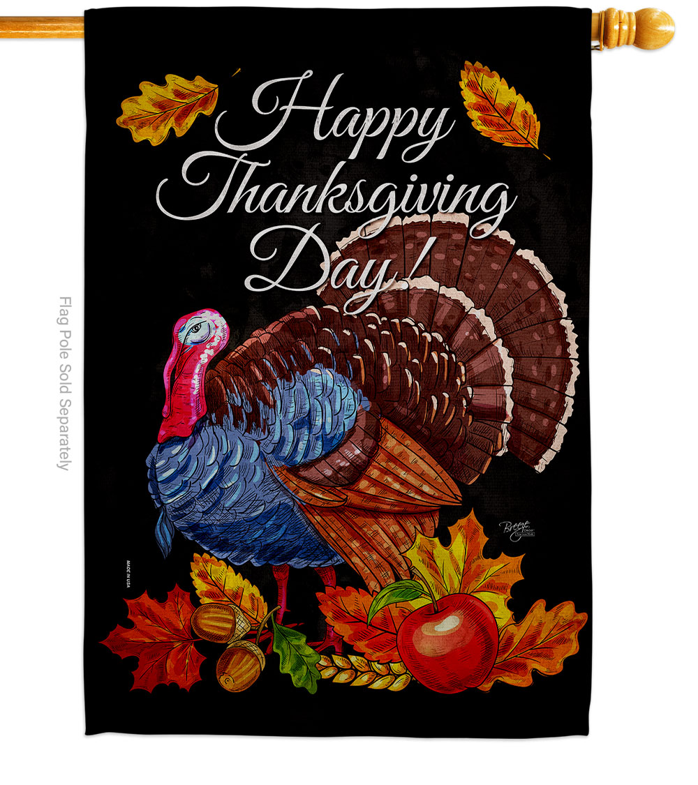 28 x 40 in. Thanksgiving Turkey House Flag with Fall Double-Sided Decorative Vertical Flags Decoration Banner Garden Yard Gift