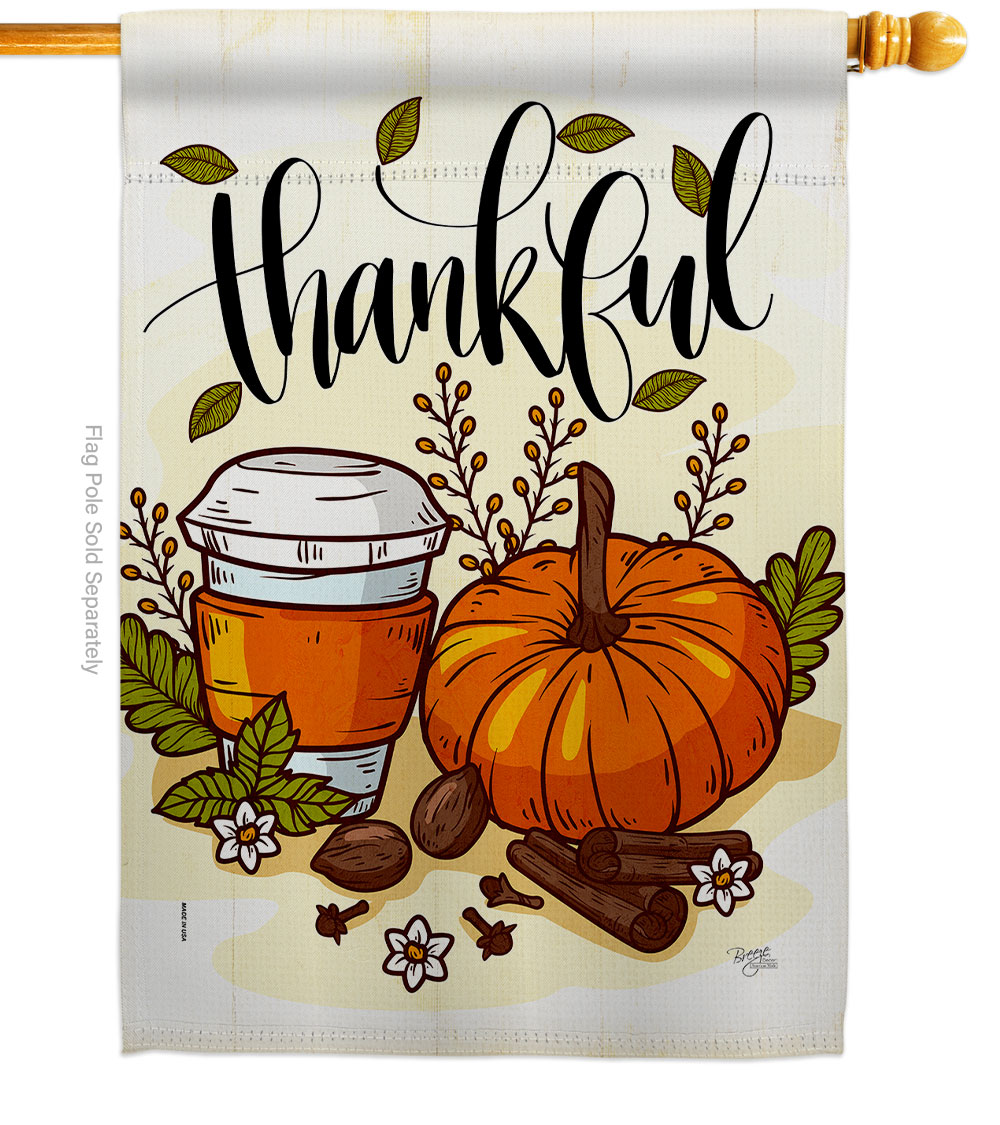 28 x 40 in. Thankful House Flag with Fall Thanksgiving Double-Sided Decorative Vertical Flags Decoration Banner Garden Yard Gift