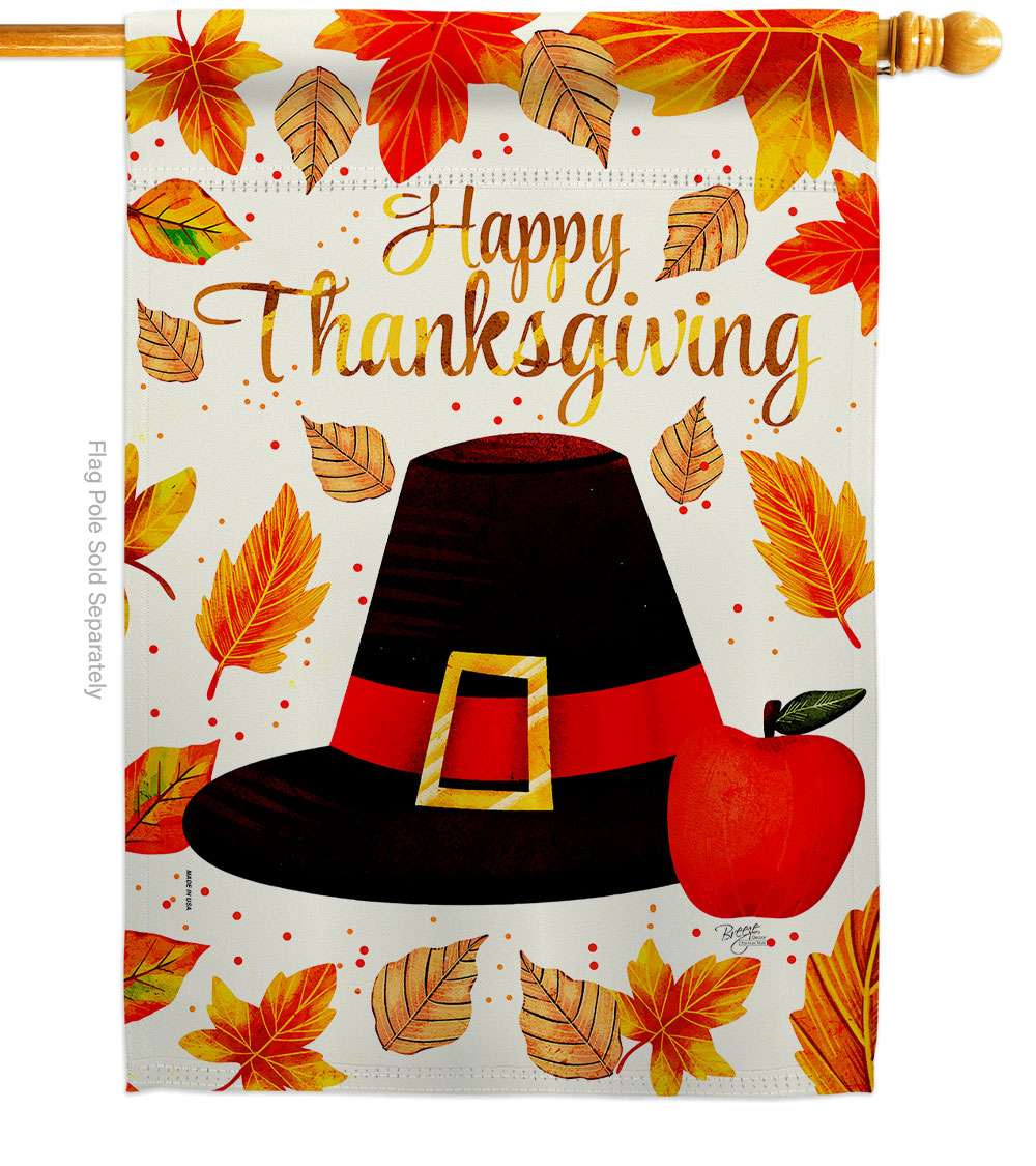 28 x 40 in. Capotain Thanksgiving House Flag with Fall Double-Sided Decorative Vertical Flags Decoration Banner Garden Yard Gift