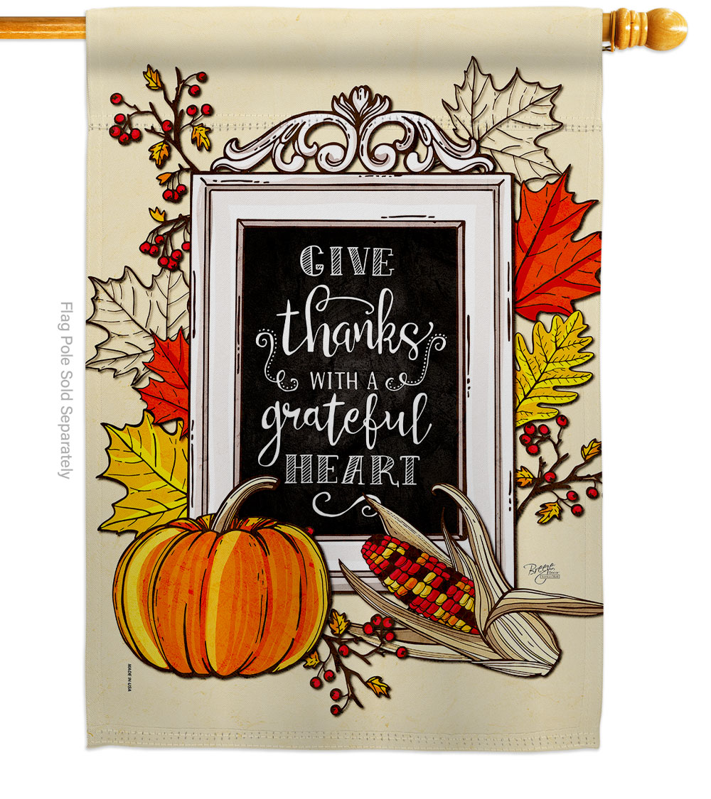 28 x 40 in. Grateful Heart House Flag with Fall Thanksgiving Double-Sided Decorative Vertical Flags Decoration Banner Garden Yard Gift