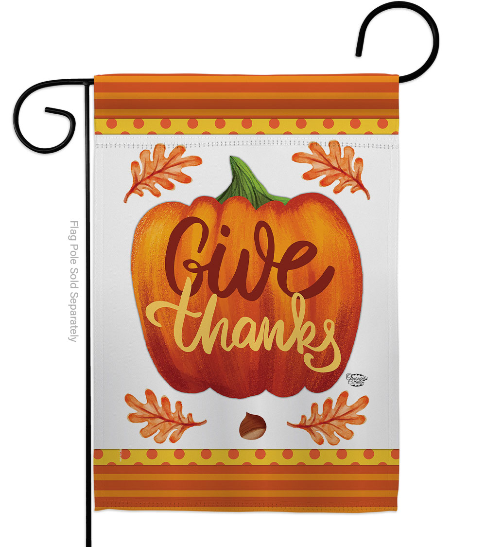 13 x 18.5 in. Pumpkin Give Thanks Garden Flag with Fall Thanksgiving Double-Sided Decorative Vertical Flags House Decoration Banner Yard Gift