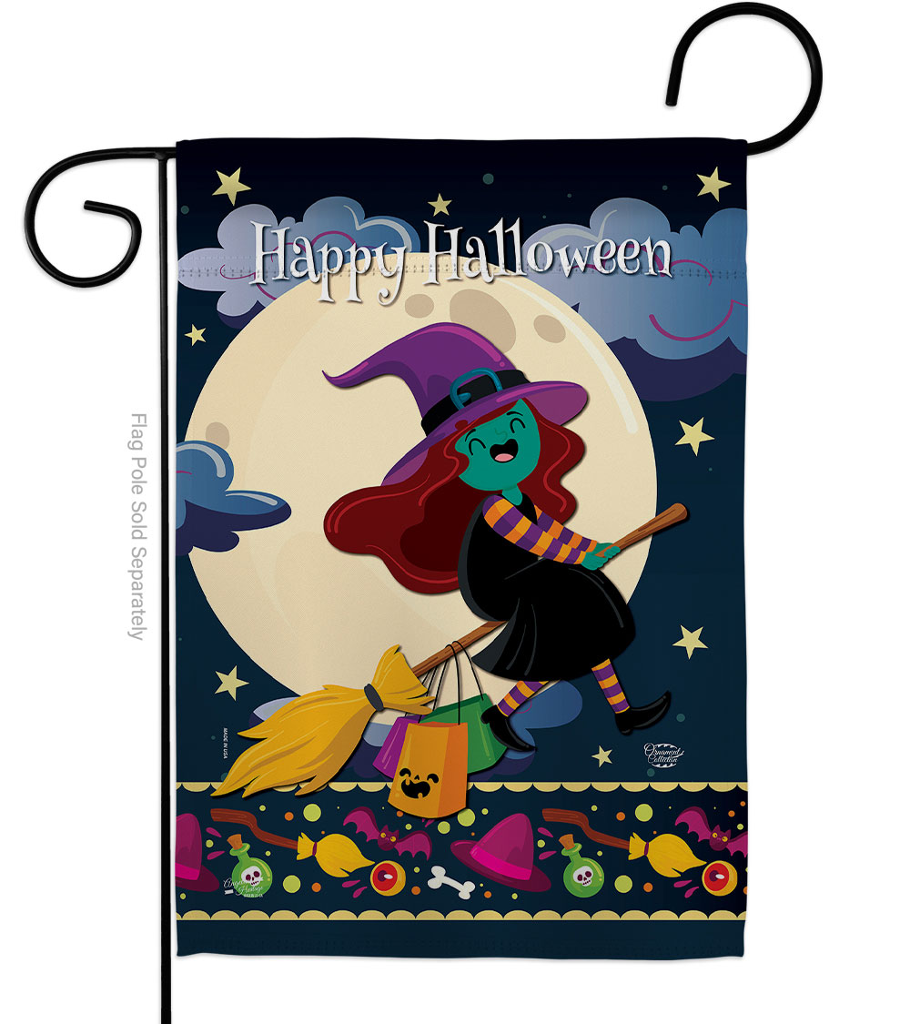 13 x 18.5 in. Happy Halloween Witch Garden Flag with Fall Double-Sided Decorative Vertical Flags House Decoration Banner Yard Gift
