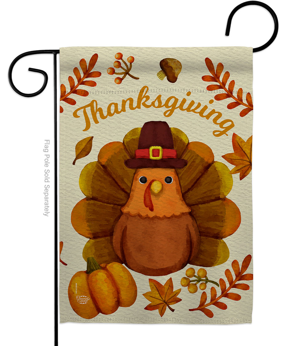 13 x 18.5 in. Pilgrim Turkey Garden Flag with Fall Thanksgiving Double-Sided Decorative Vertical Flags House Decoration Banner Yard Gift
