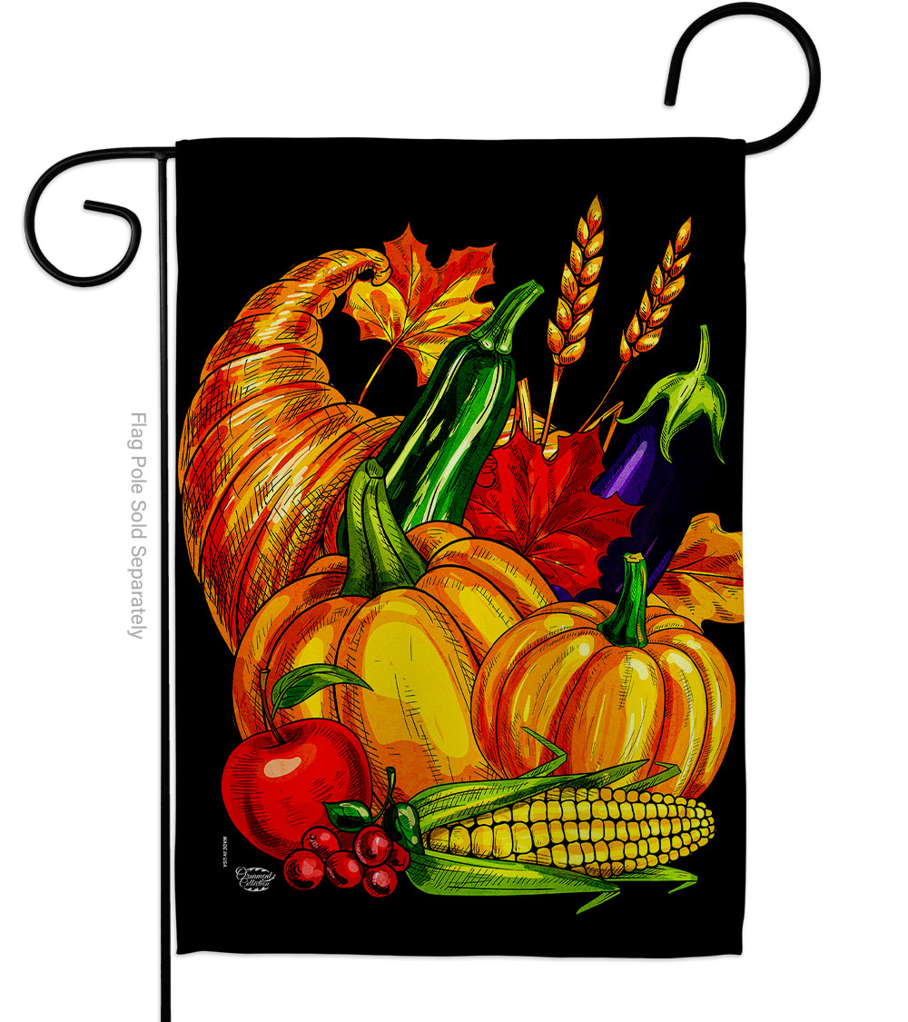 13 x 18.5 in. Grateful Cornucopia Garden Flag with Fall Thanksgiving Double-Sided Decorative Vertical Flags House Decoration Banner Yard Gift