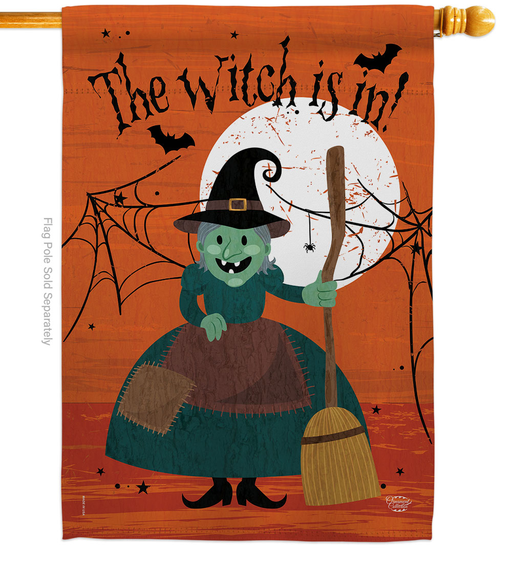 28 x 40 in. Witch is in House Flag with Fall Halloween Double-Sided Decorative Vertical Flags Decoration Banner Garden Yard Gift