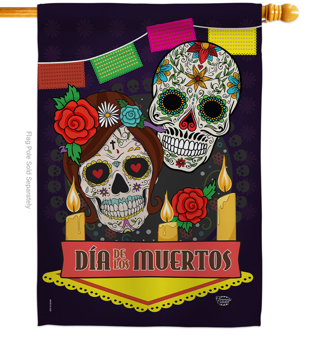 28 x 40 in. Dia de los Muertos House Flag with Fall Day of Dead Double-Sided Decorative Vertical Flags Decoration Banner Garden Yard Gift