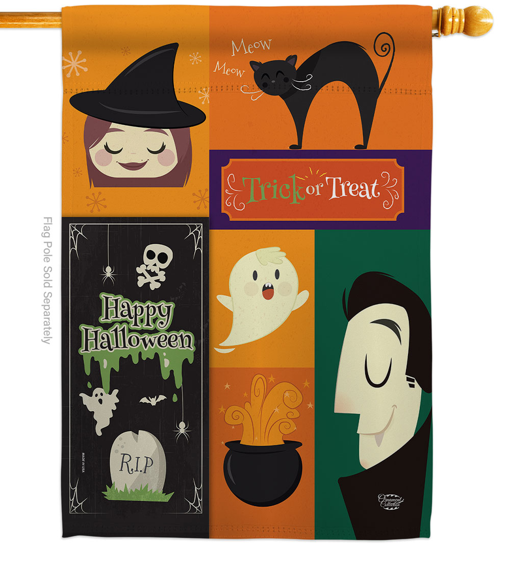 28 x 40 in. Halloween Trick or Treat House Flag with Fall Double-Sided Decorative Vertical Flags Decoration Banner Garden Yard Gift