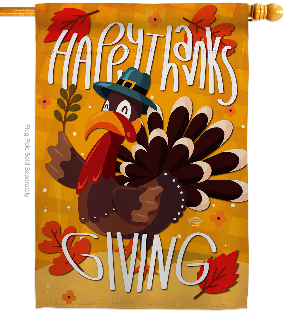 28 x 40 in. Happy Thanksgiving Turkey House Flag with Fall Double-Sided Decorative Vertical Flags Decoration Banner Garden Yard Gift
