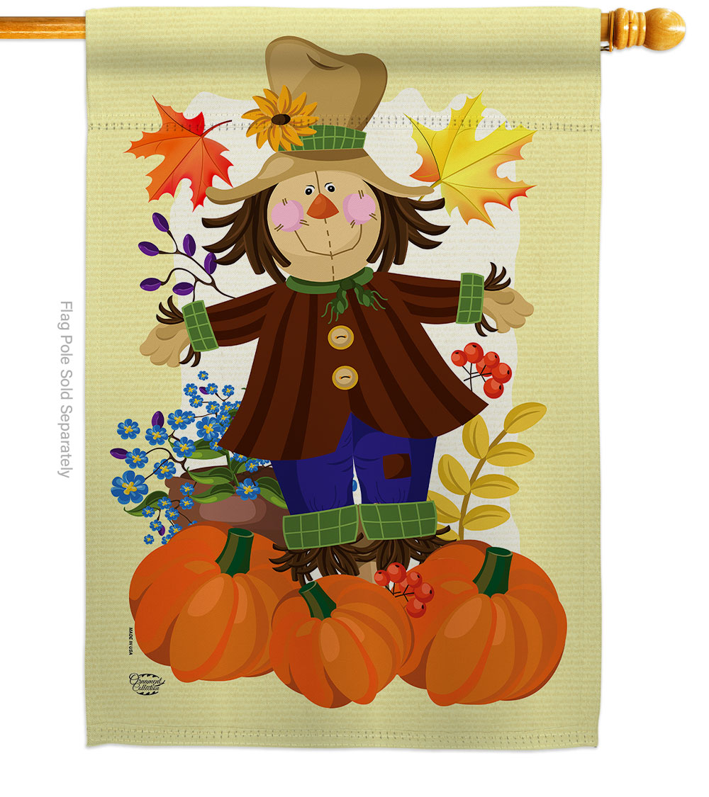 28 x 40 in. Autumn Scarecrow House Flag with Fall Harvest & Double-Sided Decorative Vertical Flags Decoration Banner Garden Yard Gift