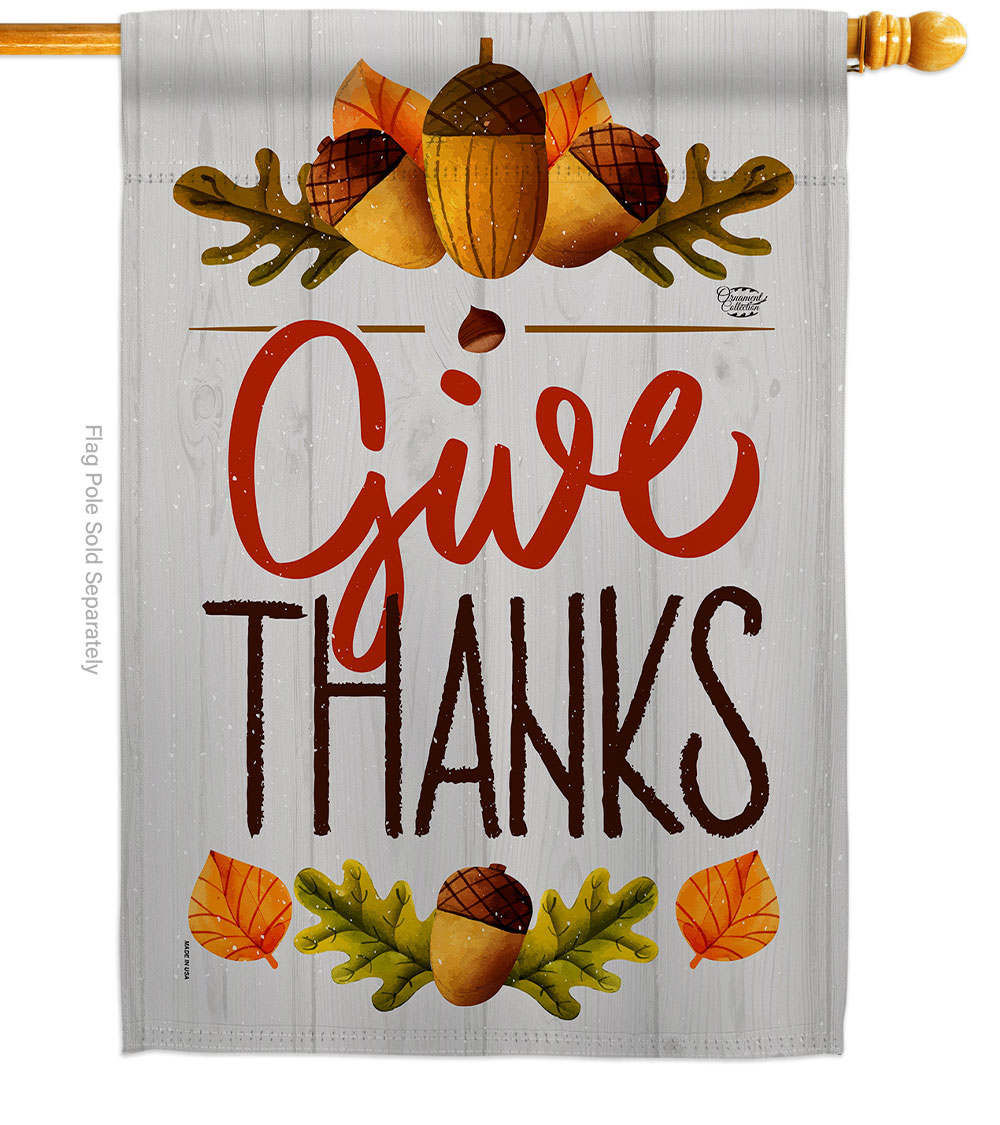 28 x 40 in. Give Thanks House Flag with Fall Thanksgiving Double-Sided Decorative Vertical Flags Decoration Banner Garden Yard Gift