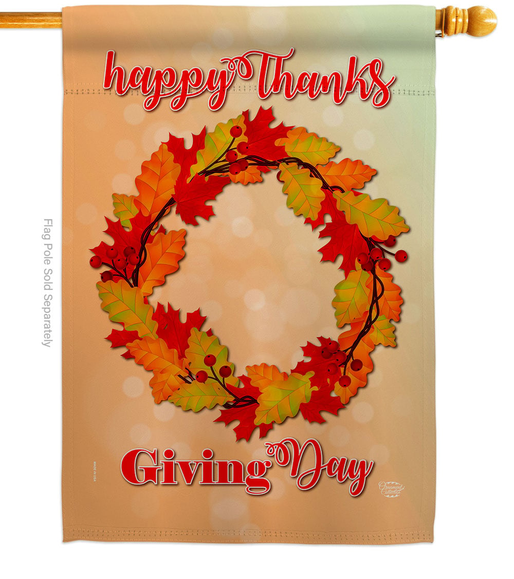 28 x 40 in. Thanksgiving Day Wreath House Flag with Fall Double-Sided Decorative Vertical Flags Decoration Banner Garden Yard Gift
