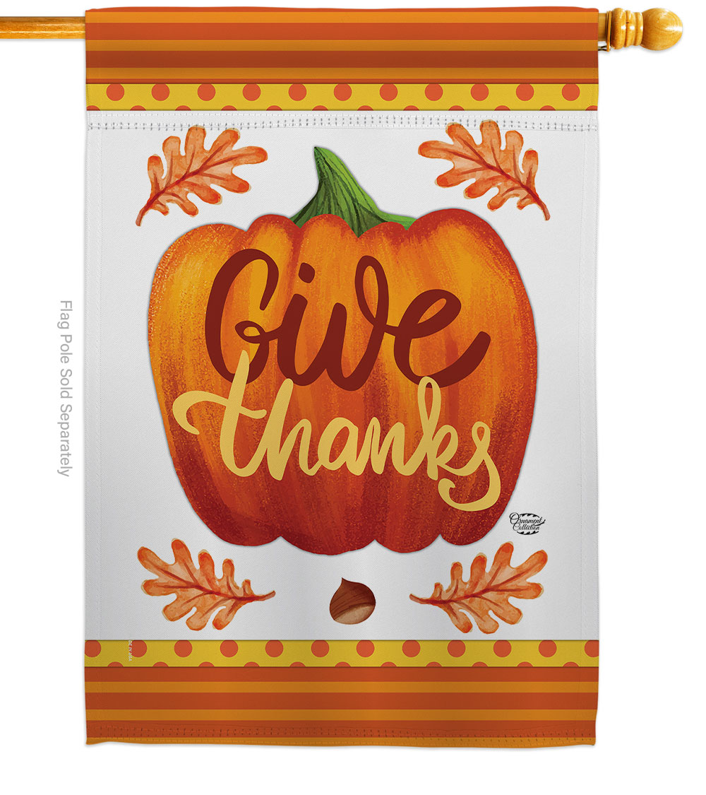 28 x 40 in. Pumpkin Give Thanks House Flag with Fall Thanksgiving Double-Sided Decorative Vertical Flags Decoration Banner Garden Yard Gift