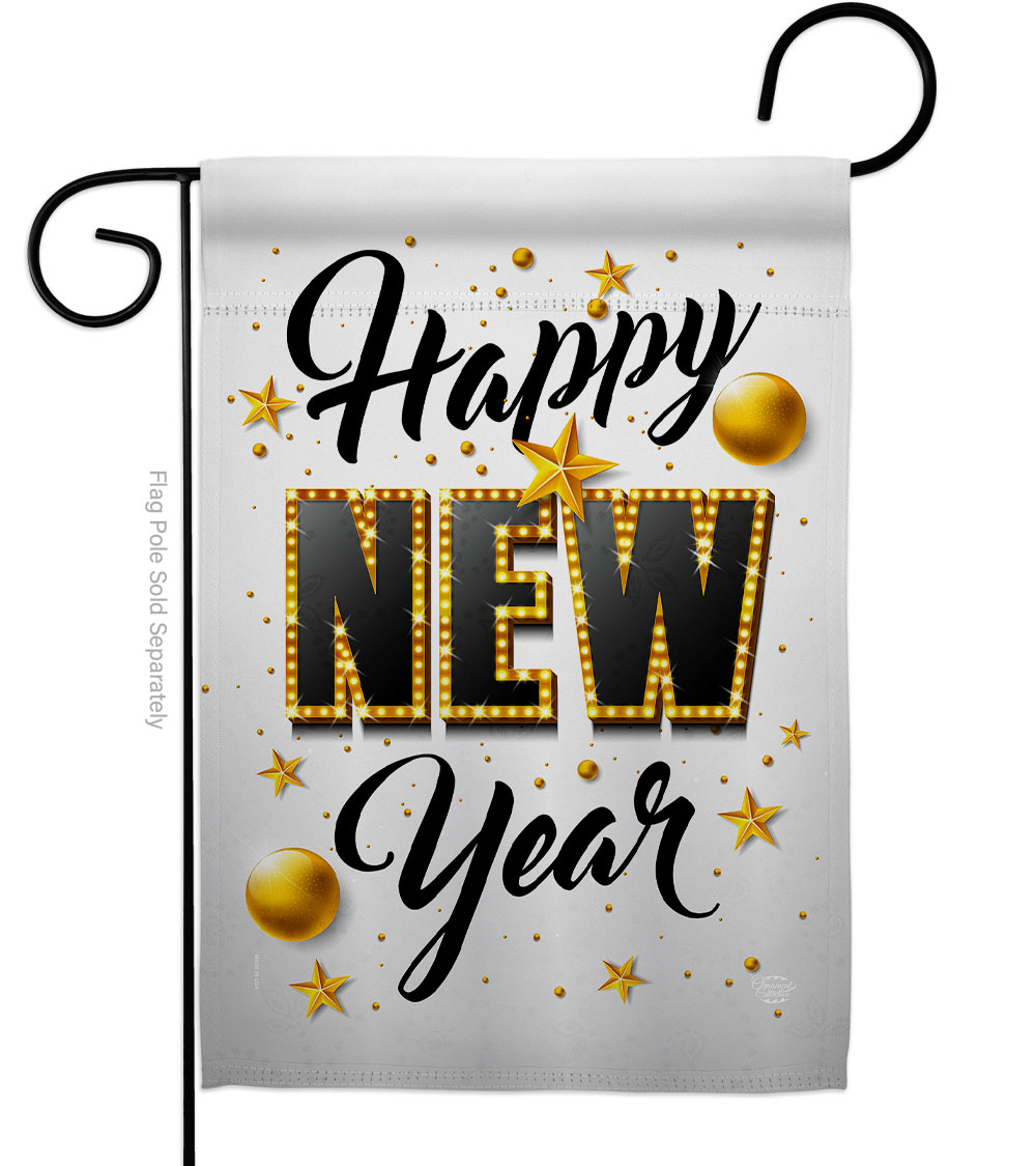 13 x 18.5 in. Happy New Year Garden Flag with Winter Double-Sided Decorative Vertical Flags House Decoration Banner Yard Gift