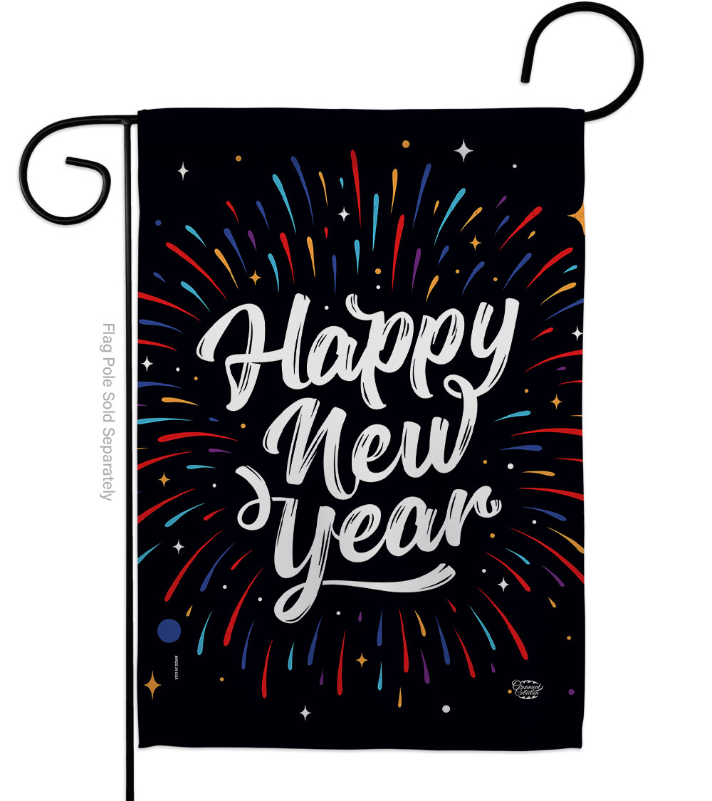 13 x 18.5 in. Happy New Year Garden Flag with Winter Double-Sided Decorative Vertical Flags House Decoration Banner Yard Gift