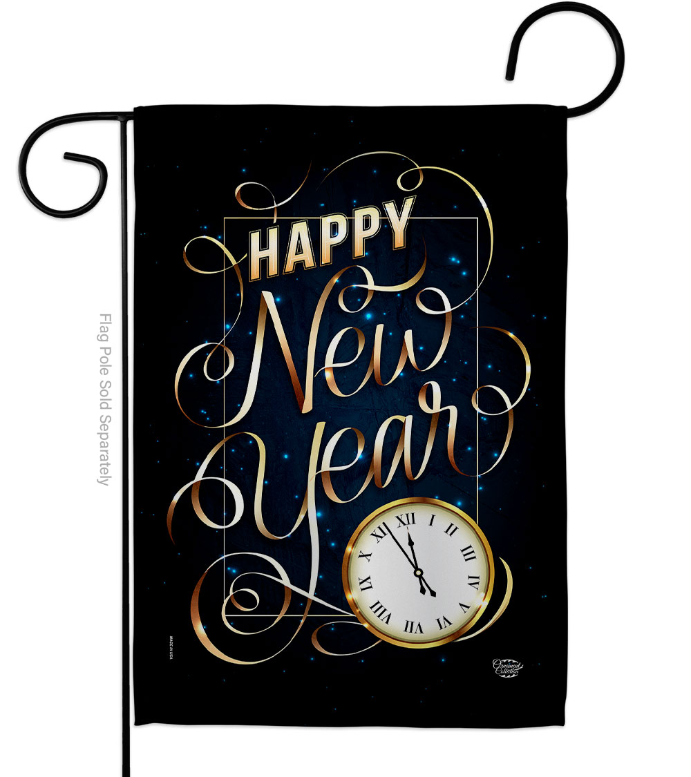 13 x 18.5 in. New Year Clock Garden Flag with Winter Double-Sided Decorative Vertical Flags House Decoration Banner Yard Gift