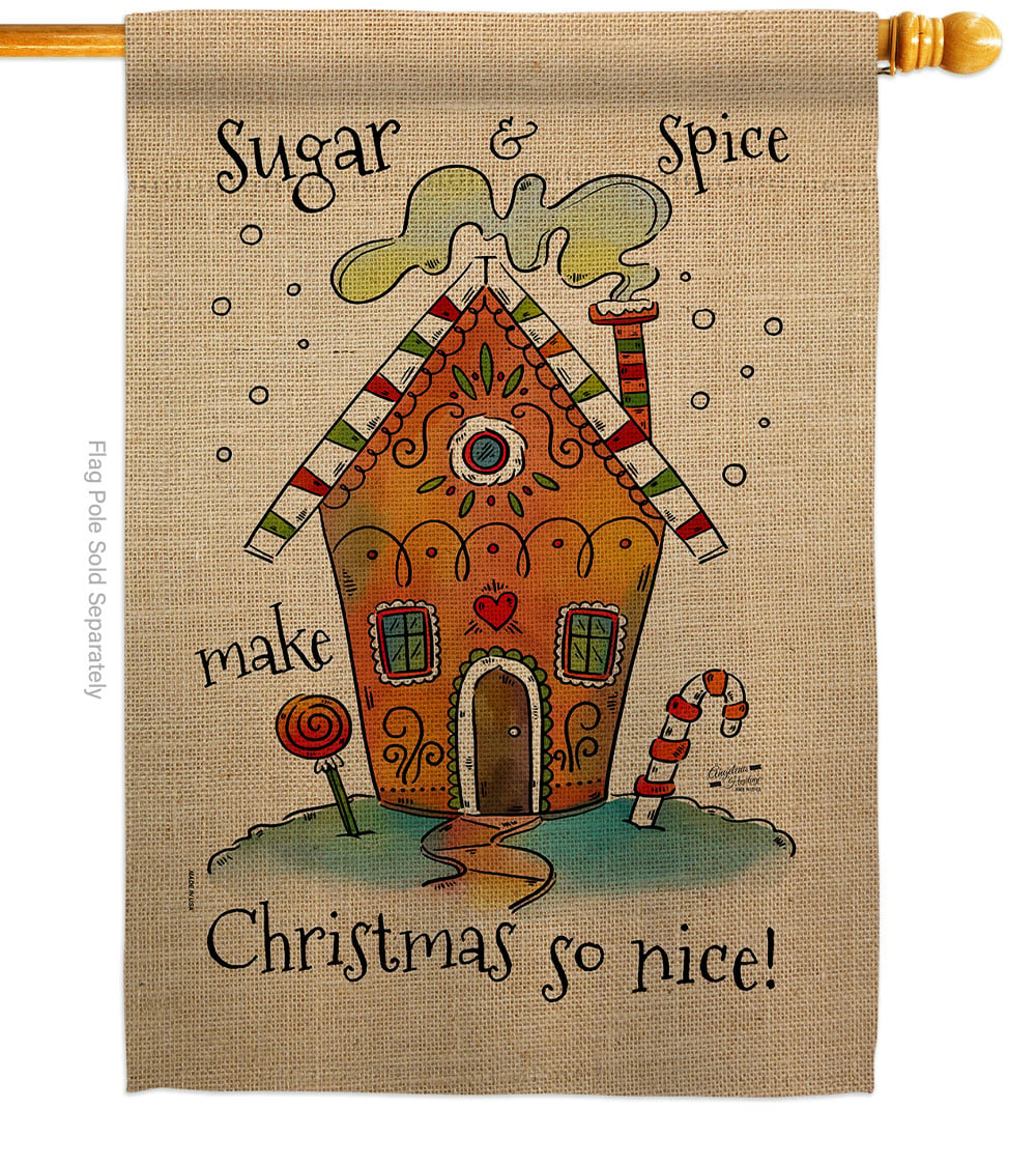 28 x 40 in. Sugar & Spice Christmas House Flag with Winter Double-Sided Decorative Vertical Flags Decoration Banner Garden Yard Gift