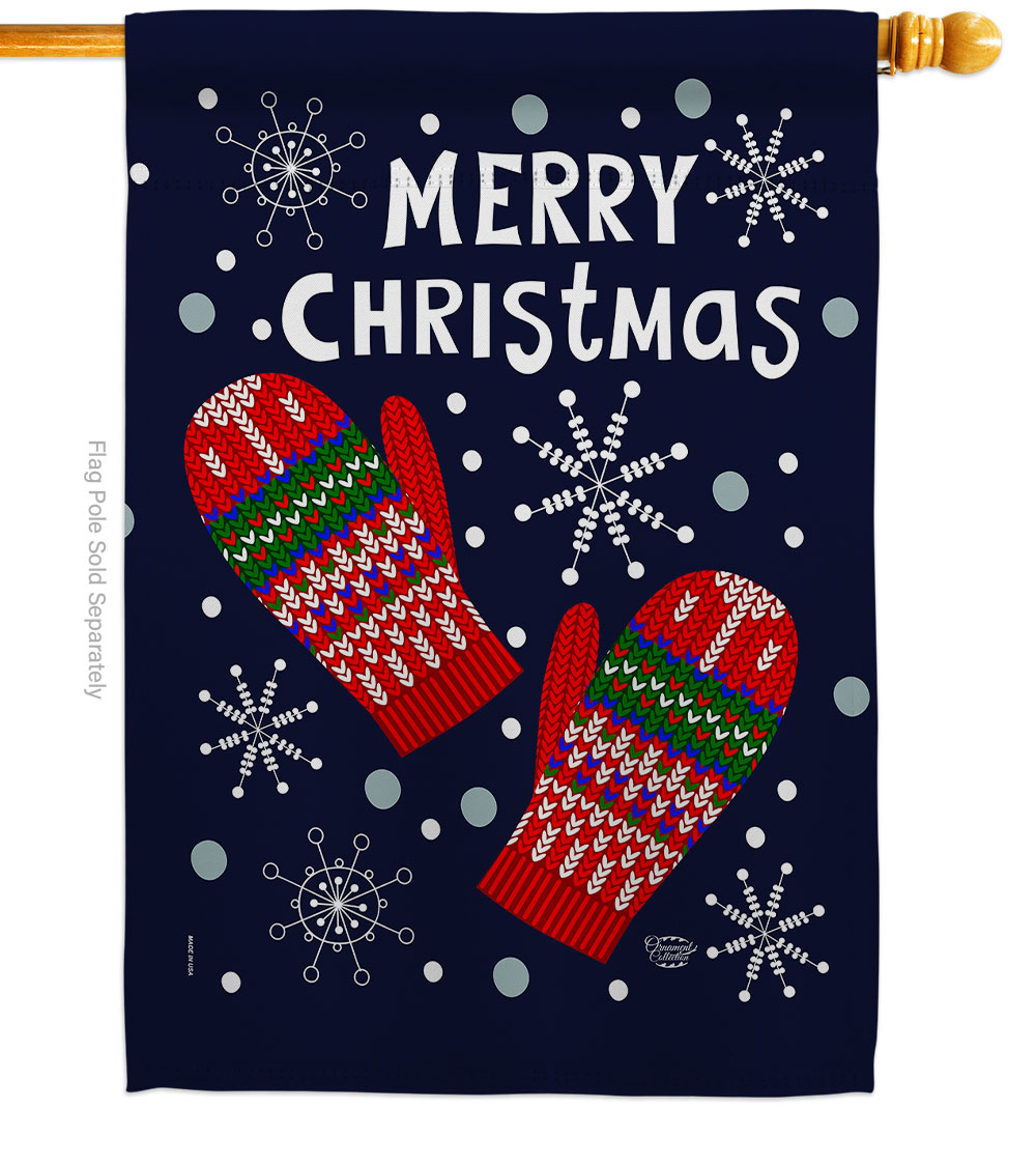 28 x 40 in. Christmas Mitten House Flag with Winter Double-Sided Decorative Vertical Flags Decoration Banner Garden Yard Gift