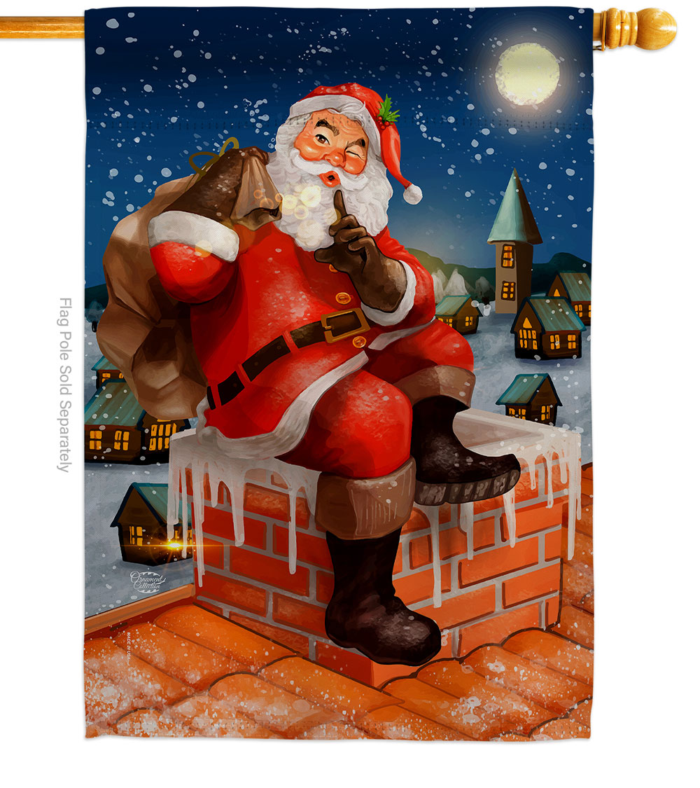 28 x 40 in. Down the Chimney House Flag with Winter Christmas Double-Sided Decorative Vertical Flags Decoration Banner Garden Yard Gift