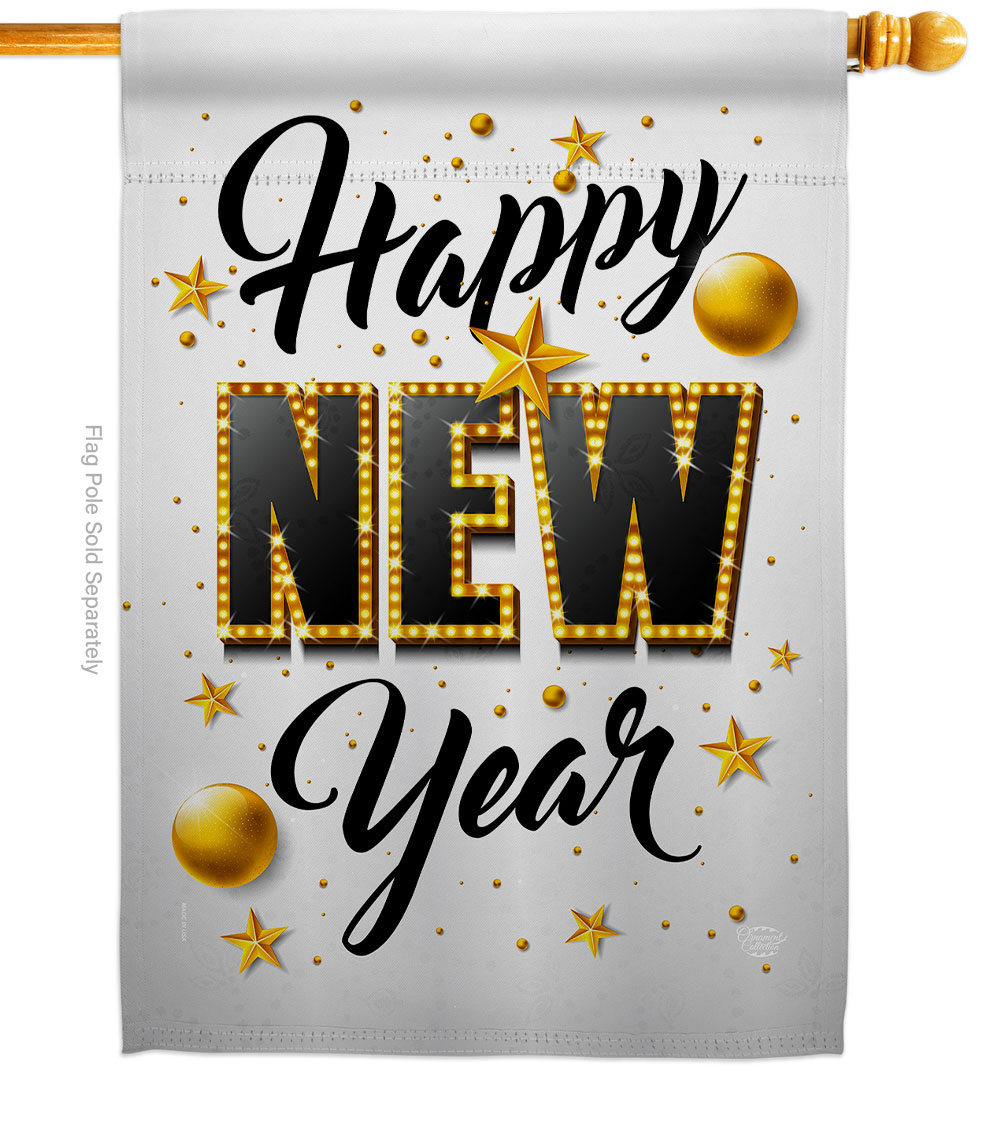 28 x 40 in. Happy New Year House Flag with Winter Double-Sided Decorative Vertical Flags Decoration Banner Garden Yard Gift
