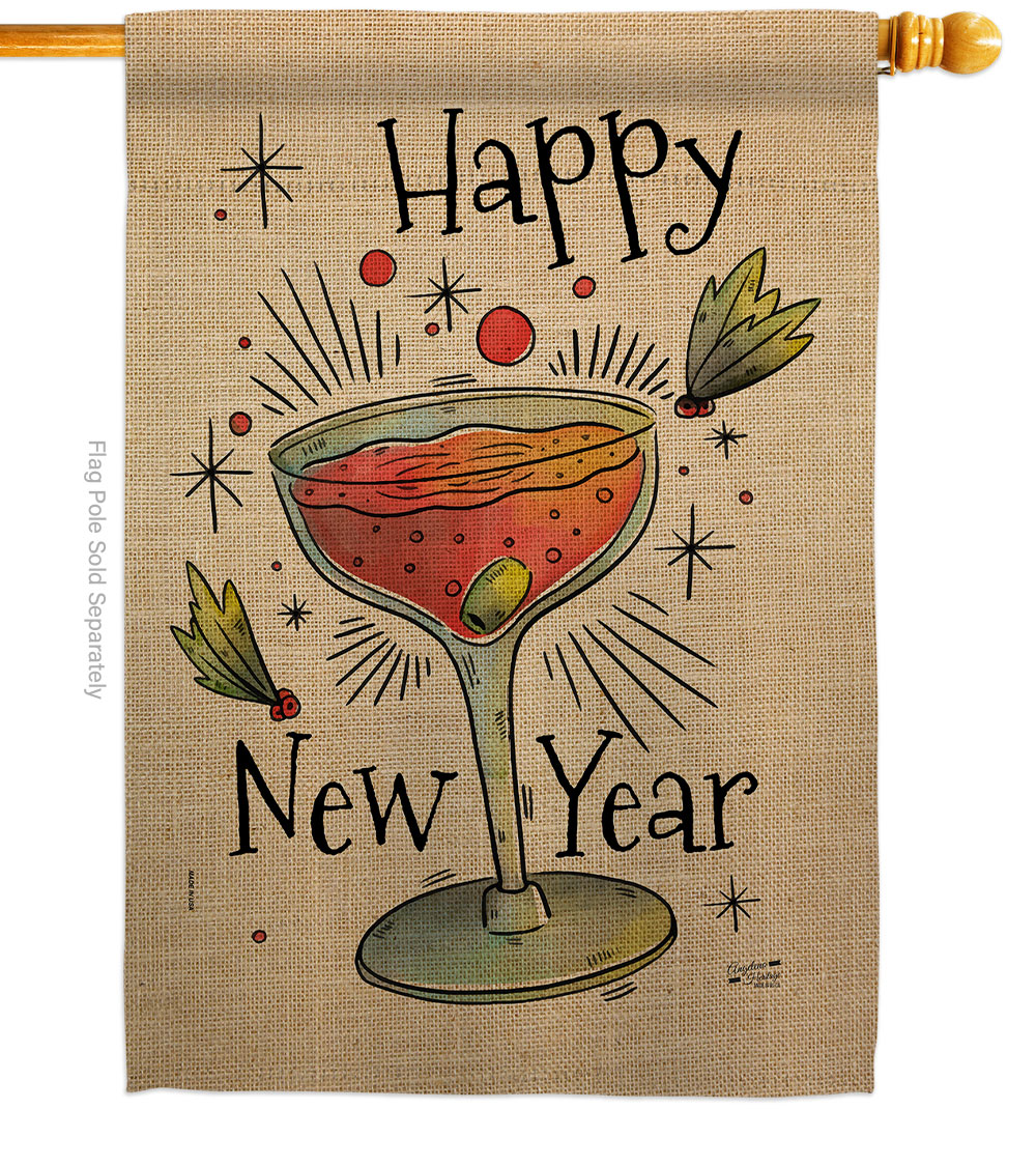 28 x 40 in. Cheers Happy New Year House Flag with Winter Double-Sided Decorative Vertical Flags Decoration Banner Garden Yard Gift